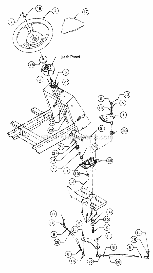 Steering Diagram and Parts List for 2186 13A-288L100, 13B-288M100 Cub Cadet Lawn Tractor